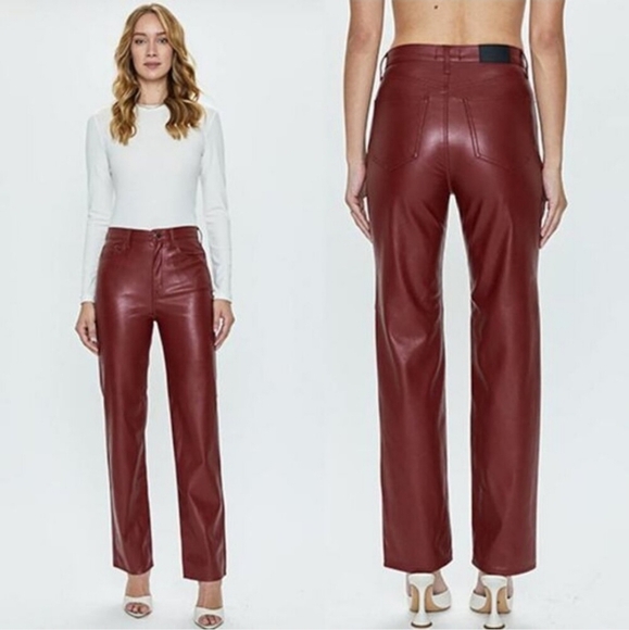 NWT Pistola Red Faux Leather Cassie High Rise Straight Pant Carmine Size 31 (12) - Picture 4 of 16